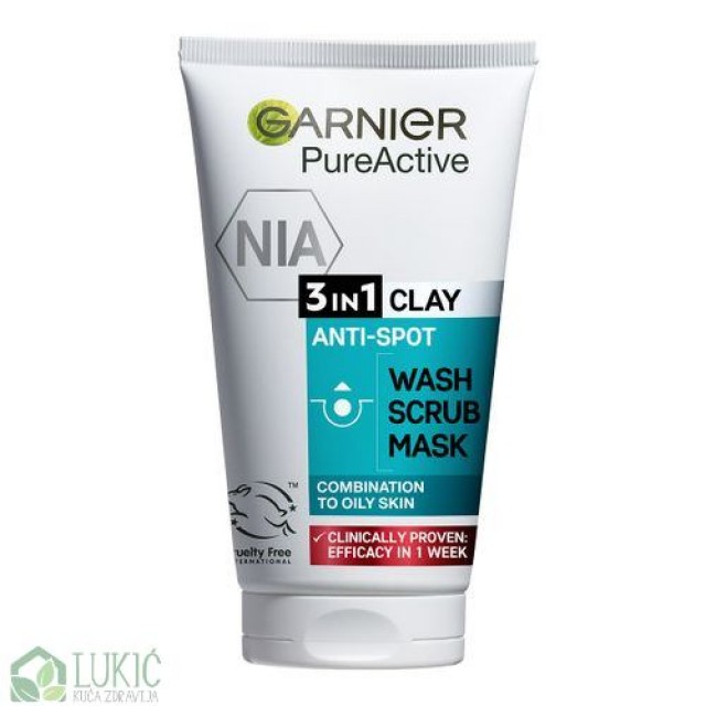 Garnier Pure Active 3U1 Clay Gel Za Čišćenje + Piling + Maska 150 Ml