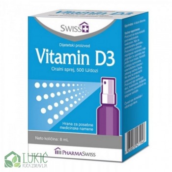 Swiss+ Vitamin D3 Oralni sprej 500IJ 8 ml