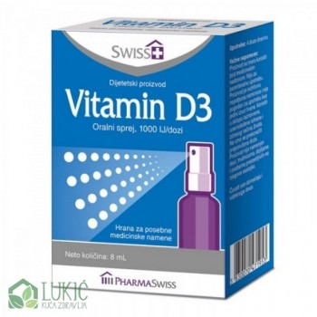 Swiss+ Vitamin D3 Oralni sprej 1000IJ 8 ml