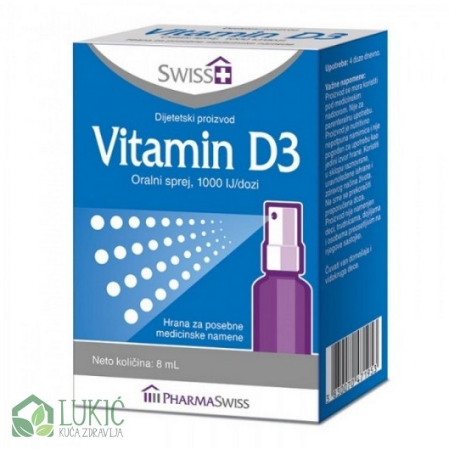 Swiss+ Vitamin D3 Oralni Sprej 1000Ij 8 Ml